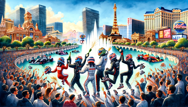 DALL E 2023 11 17 18 36 51  A panoramic watercolor painting capturing the essence of a blog post about Formula 1 s expansion in Las Vegas The painting features iconic Las Vegas